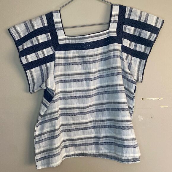 Anthropologie | dRA LA White/Blue Square-Neck Striped Blouse Size Small - Picture 5 of 5